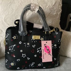 Black leather Betsy Johnson satchel. New with tags 11x8 1/2